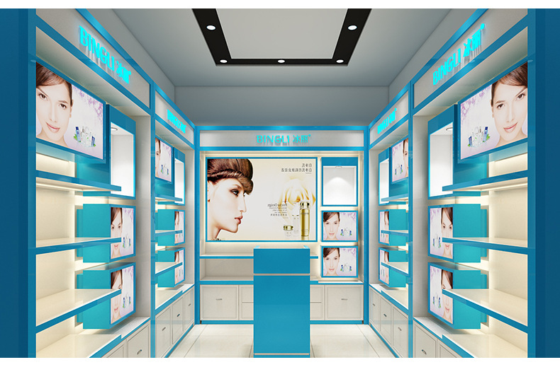 凡路展柜，化妝品展示柜色彩與材料的配合巧妙結合！