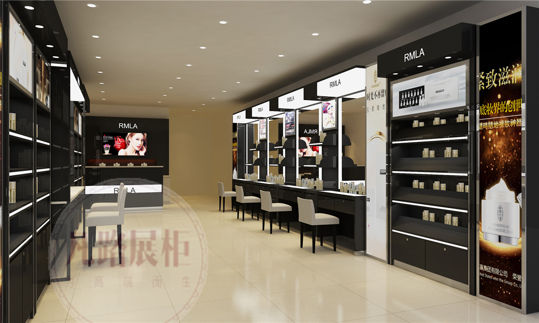 化妝品展柜廠家集設計方案，生產制造、安裝于一體打造品牌化妝品店