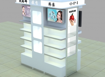 豎立簡約化妝品展示柜臺設計效果圖