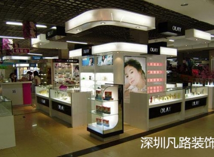 鄭州民樂福購(gòu)物廣場(chǎng)品牌化妝品店，化妝品展示柜臺(tái)效果圖