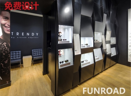 品牌眼鏡店木質(zhì)烤漆眼鏡展柜陳列效果圖