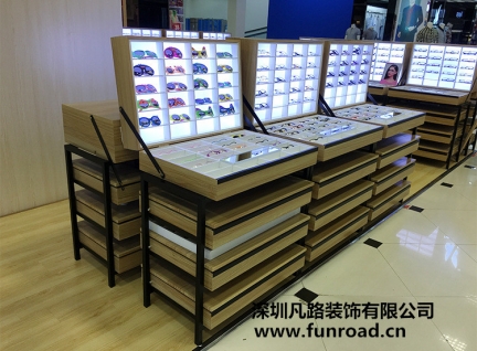 購物商場眼鏡店木質烤漆眼鏡展示柜臺設計效果圖-可訂制