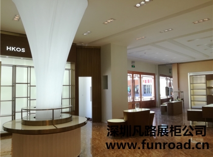 香港免稅店木質烤漆化妝品展示柜臺設計效果圖-可訂制