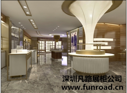 實拍凡路香港免稅店木質烤漆化妝品柜臺設計效果圖-可訂制
