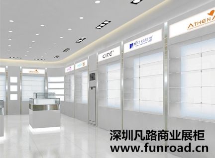 簡約白色木質烤漆化妝品展示柜臺設計效果圖-可訂制
