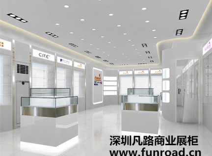 實拍廣州白色簡約木質烤漆化妝品柜臺設計效果圖-可訂制