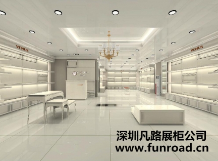 歐式簡約木質烤漆化妝品展示柜臺設計陳列效果圖-可訂制