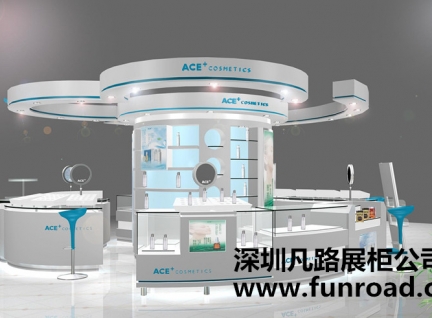 2017新款木質烤漆中島化妝品展示柜臺設計效果圖-可訂制