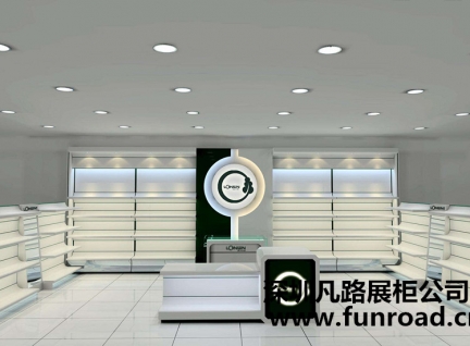 現代簡約矗立式木制烤漆化妝品柜臺陳列設計效果圖-可訂制