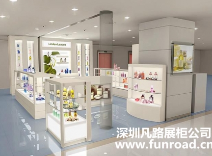 白色烤漆C3款木質烤漆化妝品展示柜臺設計效果圖