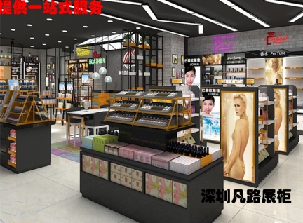 免稅店彩妝品化妝品展示柜臺設計陳列效果圖