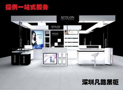 高端木質烤漆品牌化妝品店展示柜臺設計制作效果圖