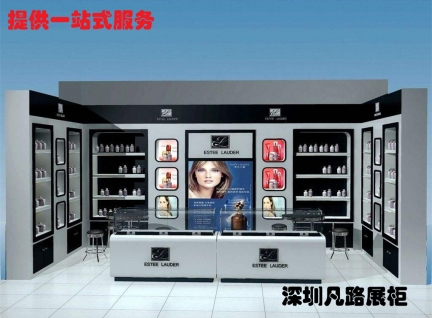白色烤漆玻璃化妝品展示廳柜臺設計效果圖