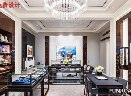 品牌手表店，木質烤漆手表展示柜臺設計案例