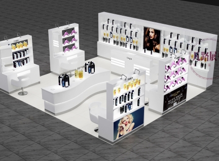 FUNROAD出口馬爾代夫化妝品烤漆展示柜設(shè)計案例