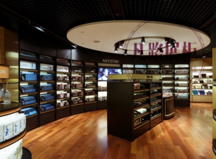 專柜品牌定制展柜，化妝品木質(zhì)展示柜