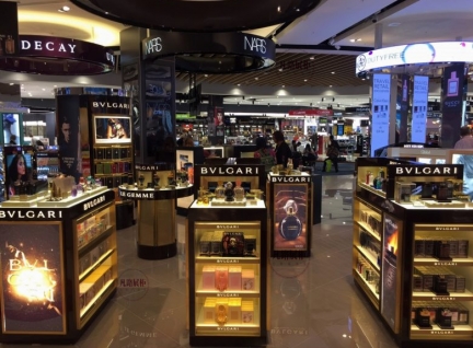 亞克力烤漆加電鍍不銹鋼化妝品店展示柜