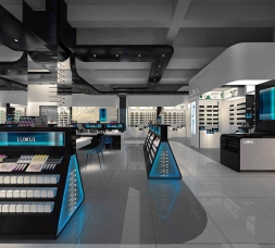 香港免稅化妝品店，化妝品展示柜臺(tái)現(xiàn)場(chǎng)效果圖