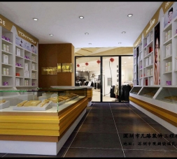 品牌店美妝木質烤漆化妝品展示柜臺設計效果圖-可來圖訂制