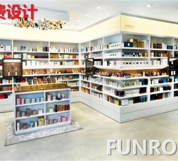商場店面木質烤漆化妝品展示柜臺設計陳列效果圖-可來圖訂制