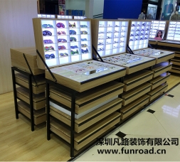 購物商場眼鏡店木質烤漆眼鏡展示柜臺設計效果圖-可訂制
