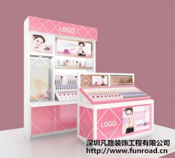 化妝品點高端彩妝木質烤漆柜臺陳列設計效果圖-可訂制