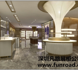實拍凡路香港免稅店木質烤漆化妝品柜臺設計效果圖-可訂制