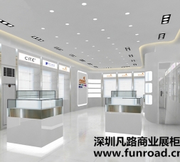 實拍廣州白色簡約木質烤漆化妝品柜臺設計效果圖-可訂制