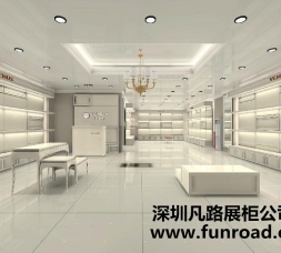 歐式簡約木質烤漆化妝品展示柜臺設計陳列效果圖-可訂制