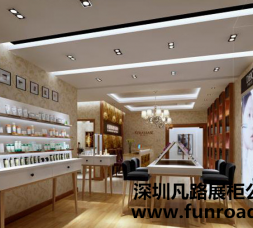 彩妝木質烤漆品牌店化妝品展示柜臺制作效果圖-可訂制