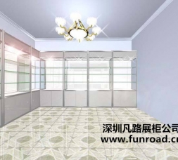 商業簡約派化妝品店不銹鋼展示柜臺設計效果圖-可訂制