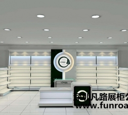 現代簡約矗立式木制烤漆化妝品柜臺陳列設計效果圖-可訂制