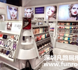 歐式不銹鋼玻璃化妝品展示柜臺陳列效果圖