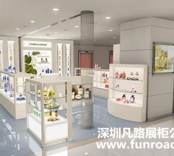 白色烤漆C3款木質烤漆化妝品展示柜臺設計效果圖