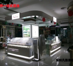 木質(zhì)烤漆帶玻璃化妝品柜臺(tái)展示效果圖