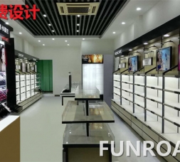 現場化妝品柜臺展示效果，展示柜實物效果圖