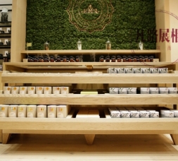 定制高端木質展柜，擺放精油類型產品的實拍