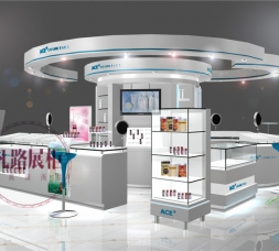 商場(chǎng)圓形吊頂中島化妝品展亭設(shè)計(jì)制作效果圖